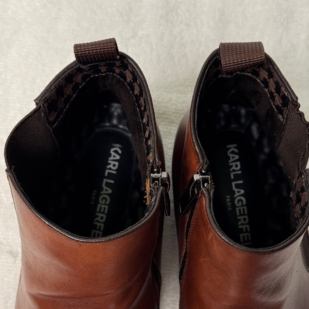 Men’s Karl Lagerfeld Leather Chelsea Cognac Brown Boots Size 10.5M - Picture 10 of 16